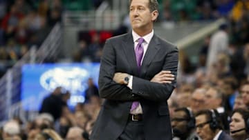 Dec 21, 2015; Salt Lake City, UT, USA; Phoenix Suns head coach Jeff Hornacek keeps an eye on the game in the first quarter against the Utah Jazz at vivint.SmartHome Arena Mandatory Credit: Jeff Swinger-USA TODAY Sports