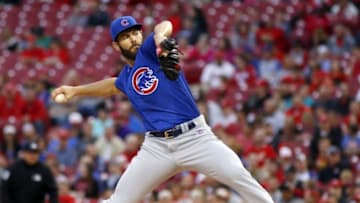 Apr 21, 2016; Cincinnati, OH, USA; Chicago Cubs starting pitcher Jake Arrieta throws against the Cincinnati Reds during the second inning at Great American Ball Park. Mandatory Credit: David Kohl-USA TODAY Sports