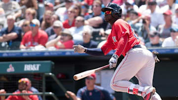 Mar 22, 2016; Jupiter, FL, USA; Boston Red Sox right fielder Rusney Castillo (38) at bat against the Miami Marlins during a spring training game at Roger Dean Stadium. Mandatory Credit: Steve Mitchell-USA TODAY Sports