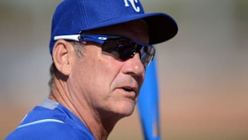 Feb 23, 2016; Surprise, AZ, USA; Former Kansas City Royals player George Brett looks on during a workout at Surprise Stadium Practice Fields. Mandatory Credit: Joe Camporeale-USA TODAY Sports