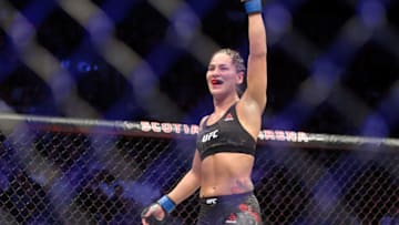 TORONTO, ON - DECEMBER 8: Jessica Eye of the United States celebrates victory against Katlyn Chookagian of the United States in a flyweight bout during the UFC 231 event at Scotiabank Arena on December 8, 2018 in Toronto, Canada. (Photo by Vaughn Ridley/Getty Images)