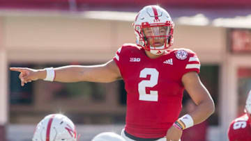 LINCOLN, NE - OCTOBER 27: Nebraska Cornhuskers quarterback Adrian Martinez (2) calls a play during the game between the Bethune-Cookman Wildcats and the Nebraska Cornhuskers on Saturday October 27, 2018 at Memorial Stadium in Lincoln, Nebraska. (Photo by Nick Tre. Smith/Icon Sportswire via Getty Images)