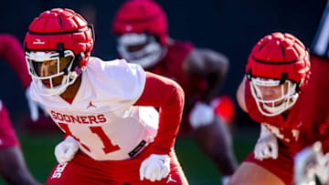 Oklahoma's Kobie McKinzie (12) during the University of Oklahoma's Spring football practice in Norman, Okla. on Thursday, March 24, 2022.Ou Spring Fb Practice