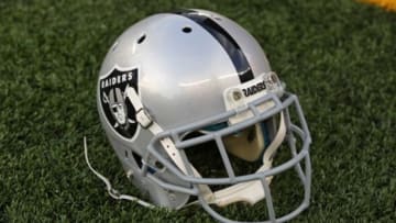 Aug 8, 2014; Minneapolis, MN, USA; An Oakland Raiders helmet against the Minnesota Vikings at TCF Bank Stadium. The Vikings defeated the Raiders 10-6. Mandatory Credit: Brace Hemmelgarn-USA TODAY Sports