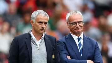 MANCHESTER, ENGLAND - SEPTEMBER 24: Claudio Ranieri, Manager of Leicester City shows his frustration as Jose Mourinho, Manager of Manchester United looks on during the Premier League match between Manchester United and Leicester City at Old Trafford on September 24, 2016 in Manchester, England. (Photo by Clive Brunskill/Getty Images)