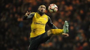 PRESTON, ENGLAND - JANUARY 07: Olivier Giroud of Arsenal during the Emirates FA Cup Third Round match between Preston North End and Arsenal at Deepdale on January 7, 2017 in Preston, England. (Photo by Stuart MacFarlane/Arsenal FC via Getty Images)