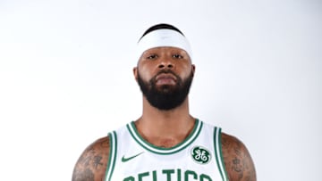 BOSTON, MA - OCTOBER 9: Marcus Morris #13 of the Boston Celtics poses for a portrait during the 2017-18 NBA Media Day on October 9, 2017 at the TD Garden in Boston, Massachusetts. NOTE TO USER: User expressly acknowledges and agrees that, by downloading and or using this photograph, User is consenting to the terms and conditions of the Getty Images License Agreement. Mandatory Copyright Notice: Copyright 2017 NBAE (Photo by Brian Babineau/NBAE via Getty Images)