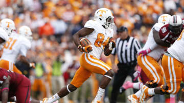 COLUMBIA, SC - OCTOBER 27: Cordarrelle Patterson #84 of the Tennessee Volunteers runs after a reception against the South Carolina Gamecocks during the game at Williams-Brice Stadium on October 27, 2012 in Columbia, South Carolina. South Carolina won 38-35. (Photo by Joe Robbins/Getty Images)
