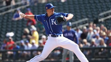 SURPRISE, AZ - FEBRUARY 26: Starting pitcher Kyle Zimmer #45 of the Kansas City Royals throws a pitch against the Texas Rangers during the first inning of the spring training game at Surprise Stadium on February 26, 2017 in Surprise, Arizona. (Photo by Christian Petersen/Getty Images)