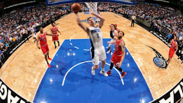 ORLANDO, FL - MARCH 8: Mario Hezonja #8 of the Orlando Magic goes to the basket against the Chicago Bulls on March 8, 2017 at Amway Center in Orlando, Florida. NOTE TO USER: User expressly acknowledges and agrees that, by downloading and or using this photograph, User is consenting to the terms and conditions of the Getty Images License Agreement. Mandatory Copyright Notice: Copyright 2017 NBAE (Photo by Fernando Medina/NBAE via Getty Images)