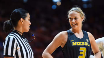 KNOXVILLE, TN - JANUARY 06: Missouri Tigers guard Sophie Cunningham (3) talks with an official during a college basketball game between the Tennessee Lady Volunteers and Missouri Tigers on January 6, 2019, at Thompson-Boling Arena in Knoxville, TN. (Photo by Bryan Lynn/Icon Sportswire via Getty Images)