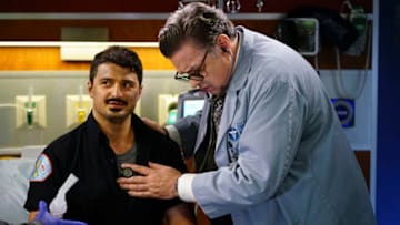 CHICAGO MED -- "When To Let Go" Episode 402 -- Pictured: (l-r) Yuri Sardarov as Brian "Otis" Zvonecek, Oliver Platt as Daniel Charles -- (Photo by: Elizabeth Sisson/NBC)