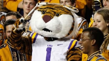 Oct 11, 2014; Gainesville, FL, USA; LSU Tigers mascot, Mike the Tiger, before the game against the Florida Gators at Ben Hill Griffin Stadium. Mandatory Credit: Kim Klement-USA TODAY Sports