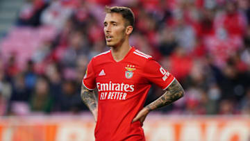 LISBON, PORTUGAL - FEBRUARY 27: Alex Grimaldo of SL Benfica during the Liga Bwin match between SL Benfica and Vitoria Guimaraes SC at Estadio da Luz on February 27, 2022 in Lisbon, Portugal. (Photo by Gualter Fatia/Getty Images)