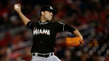 WASHINGTON, DC - OCTOBER 1: David Phelps #35 of the Miami Marlins works in the eighth inning against the Washington Nationals at Nationals Park on October 1, 2016 in Washington, DC. (Photo by Matt Hazlett/Getty Images)