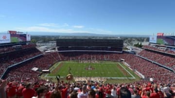 Oct 5, 2014; Santa Clara, CA, USA; General view of the opening kickoff of the NFL game between the Kansas City Chiefs and the San Francisco 49ers at Levi