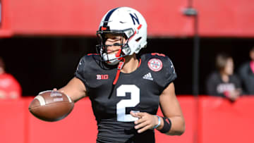 LINCOLN, NE - OCTOBER 26: Quarterback Adrian Martinez #2 of the Nebraska Cornhuskers warms up before the game against the Indiana Hoosiers at Memorial Stadium on October 26, 2019 in Lincoln, Nebraska. (Photo by Steven Branscombe/Getty Images)