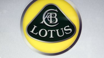 PARIS, FRANCE - OCTOBER 02: The logo of car manufacturer Lotus is on display during the first press day of the Paris Motor Show at the Parc des Expositions at the Porte de Versailles on October 2, 2018 in Paris. The Paris Motor Show will present the latest models from the world's leading car manufacturers at the Paris Expo Exhibition Center from October 4 to 14, 2018. (Photo by Chesnot/Getty Images)