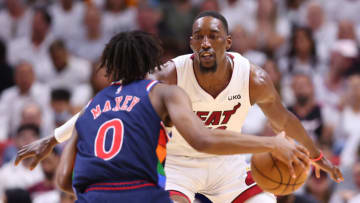 Bam Adebayo #13 of the Miami Heat defends Tyrese Maxey #0 of the Philadelphia 76ers(Photo by Michael Reaves/Getty Images)