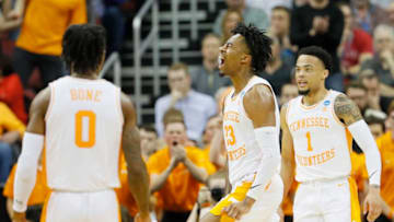 LOUISVILLE, KENTUCKY - MARCH 28: Jordan Bowden #23 of the Tennessee Volunteers reacts against the Purdue Boilermakers during the second half of the 2019 NCAA Men's Basketball Tournament South Regional at the KFC YUM! Center on March 28, 2019 in Louisville, Kentucky. (Photo by Kevin C. Cox/Getty Images)