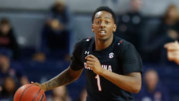 AUBURN, AL - JANUARY 22: T.J. Moss #1 of the South Carolina Gamecocks drives downcourt during the second half of the game against the Auburn Tigers at Auburn Arena on January 22, 2020 in Auburn, Alabama. (Photo by Todd Kirkland/Getty Images)