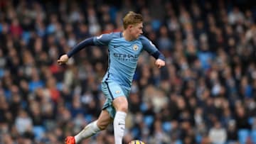MANCHESTER, ENGLAND - FEBRUARY 05: Kevin De Bruyne of Manchester City in action during the Premier League match between Manchester City and Swansea City at Etihad Stadium on February 5, 2017 in Manchester, England. (Photo by Stu Forster/Getty Images)