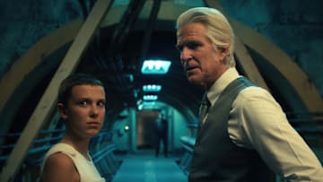 STRANGER THINGS. (L to R) Millie Bobby Brown as Eleven and Matthew Modine as Dr. Martin Brenner in STRANGER THINGS. Cr. Courtesy of Netflix © 2022