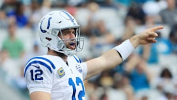 JACKSONVILLE, FL - DECEMBER 02: Andrew Luck #12 of the Indianapolis Colts waits for a play during their game against the Jacksonville Jaguars at TIAA Bank Field on December 2, 2018 in Jacksonville, Florida. (Photo by Sam Greenwood/Getty Images)
