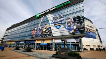 ST LOUIS, MISSOURI - JANUARY 22: The Enterprise Center is seen with NHL All-Star signage prior to the start of the All-Star Weekend festivities on January 22, 2020 in St Louis, Missouri. (Photo by Jeff Vinnick/NHLI via Getty Images)