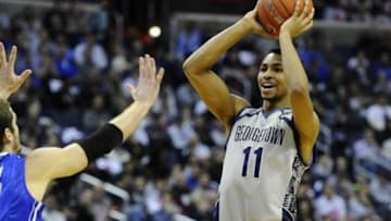Jan 3, 2015; Washington, DC, USA; Georgetown Hoyas forward Isaac Copeland (11) looks to pass against the Creighton Bluejays during the second half at Verizon Center. The Hoyas won 76 - 61. Mandatory Credit: Brad Mills-USA TODAY Sports