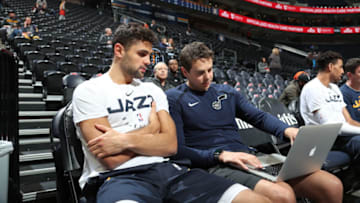 SALT LAKE CITY, UT - MARCH 14: Raul Neto #25 of the Utah Jazz reviews material prior to the game against the Minnesota Timberwolves on March 14, 2019 at vivint.SmartHome Arena in Salt Lake City, Utah. Copyright Notice: Copyright 2019 NBAE (Photo by Melissa Majchrzak/NBAE via Getty Images)