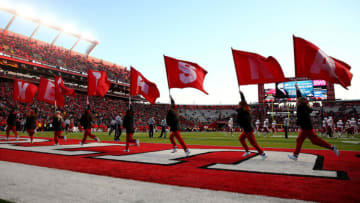 PISCATAWAY, NJ - NOVEMBER 14: The Nebraska Cornhuskers cheer squad celebrates a touchdown in the second quarter against the Rutgers Scarlet Knights on November 14, 2015 at High Point Solutions Stadium in Piscataway, New Jersey. (Photo by Elsa/Getty Images)
