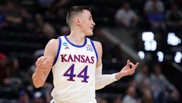 SALT LAKE CITY, UTAH - MARCH 21: Mitch Lightfoot #44 of the Kansas Jayhawks reacts during the second half against the Northeastern Huskies in the first round of the 2019 NCAA Men's Basketball Tournament at Vivint Smart Home Arena on March 21, 2019 in Salt Lake City, Utah. (Photo by Tom Pennington/Getty Images)