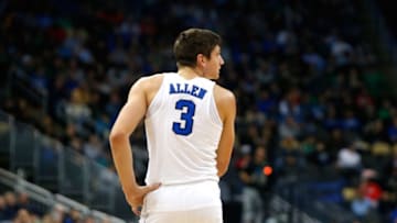 PITTSBURGH, PA - MARCH 17: Grayson Allen #3 of the Duke Blue Devils looks on against the Rhode Island Rams during the first half in the second round of the 2018 NCAA Men's Basketball Tournament at PPG PAINTS Arena on March 17, 2018 in Pittsburgh, Pennsylvania. (Photo by Justin K. Aller/Getty Images)