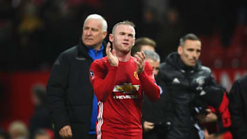 MANCHESTER, ENGLAND - JANUARY 29: Wayne Rooney of Manchester United applauds the crowd after the Emirates FA Cup Fourth round match between Manchester United and Wigan Athletic at Old Trafford on January 29, 2017 in Manchester, England. (Photo by Laurence Griffiths/Getty Images)