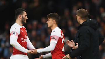MANCHESTER, ENGLAND - FEBRUARY 03: Substitute Denis Suarez of Arsenal replaces Sead Kolasinac during the Premier League match between Manchester City and Arsenal FC at Etihad Stadium on February 3, 2019 in Manchester, United Kingdom. (Photo by Stu Forster/Getty Images)