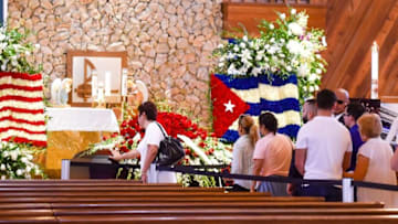 Sep 28, 2016; Miami, FL, USA; Mourners wait in line to pay respect to Miami Marlins starting pitcher Jose Fernandez at Brendan s Catholic Church. Fernandez who was killed in a boating accident on Sunday September, 25th 2016 in Miami Beach, FL. Mandatory Credit: Steve Mitchell-USA TODAY Sports