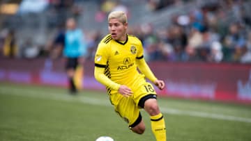 CHESTER, PA - MARCH 17: Columbus Crew Midfielder Cristian Martinez (18) carries the ball in the first half during the game between the Columbus Crew and Philadelphia Union on March 17, 2018 at Talen Energy Stadium in Chester, PA. (Photo by Kyle Ross/Icon Sportswire via Getty Images)