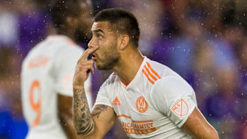 ORLANDO, FL - MAY 13: Atlanta United forward Hector Villalba (15) talks with an official during the soccer match between the Orlando City Lions and Atlanta United on May 13, 2018 at Orlando City Stadium in Orlando, FL. (Photo by Joe Petro/Icon Sportswire via Getty Images)