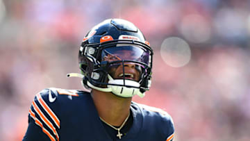 CLEVELAND, OHIO - SEPTEMBER 26: Justin Fields #1 of the Chicago Bears during the second half in the game against the Cleveland Browns at FirstEnergy Stadium on September 26, 2021 in Cleveland, Ohio. (Photo by Emilee Chinn/Getty Images)
