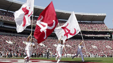 Nov 12, 2016; Tuscaloosa, AL, USA; Alabama Crimson Tide cheerleaders celebrate after scoring a touchdown against Mississippi State Bulldogs at Bryant-Denny Stadium. The Tide defeated the Bulldogs 51-3. Mandatory Credit: Marvin Gentry-USA TODAY Sports
