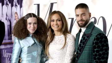 LOS ANGELES, CALIFORNIA - FEBRUARY 08: (L-R) Chloe Coleman Jennifer Lopez, and Maluma attend the Los Angeles Special Screening of "Marry Me" on February 08, 2022 in Los Angeles, California. (Photo by Frazer Harrison/Getty Images)
