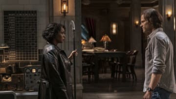 Supernatural -- "Despair" -- Image Number: SN1518A_0063r.jpg -- Pictured (L-R): Lisa Berry as Billie and Jared Padalecki as Sam -- Photo: Colin Bentley/The CW -- © 2020 The CW Network, LLC. All Rights Reserved.