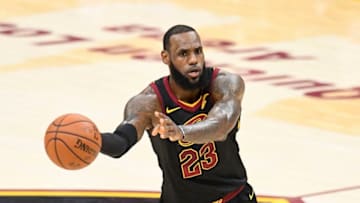 CLEVELAND, OH - JUNE 08: LeBron James #23 of the Cleveland Cavaliers throws a pass against the Golden State Warriors in the first half during Game Four of the 2018 NBA Finals at Quicken Loans Arena on June 8, 2018 in Cleveland, Ohio. NOTE TO USER: User expressly acknowledges and agrees that, by downloading and or using this photograph, User is consenting to the terms and conditions of the Getty Images License Agreement. (Photo by Jason Miller/Getty Images)