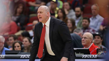 CHICAGO, ILLINOIS - APRIL 09: Head coach Jim Boylen of the Chicago Bulls reacts as his team takes on the New York Knicks at the United Center on April 09, 2019 in Chicago, Illinois. The Knicks defeated the Bulls 96-86. NOTE TO USER: User expressly acknowledges and agrees that, by downloading and or using this photograph, User is consenting to the terms and conditions of the Getty Images License Agreement. (Photo by Jonathan Daniel/Getty Images)