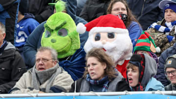 BOISE, ID - DECEMBER 21: The Grinch and Santa Clause enjoy first half action between the BYU Cougars and the Western Michigan Broncos at the Famous Idaho Potato Bowl on December 21, 2018 at Albertsons Stadium in Boise, Idaho. (Photo by Loren Orr/Getty Images)