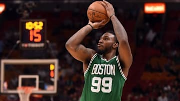 Dec 18, 2016; Miami, FL, USA; Boston Celtics forward Jae Crowder (99) shoots the ball against the Miami Heat during the second half at American Airlines Arena. Mandatory Credit: Steve Mitchell-USA TODAY Sports