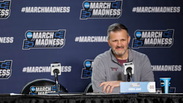 Mar 13, 2023; Dayton, OH, USA; Mississippi State Bulldogs head coach Chris Jans talks to the press during the NCAA Tournament First Four Practice at UD Arena. Mandatory Credit: Rick Osentoski-USA TODAY Sports