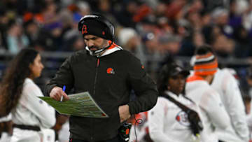 Nov 28, 2021; Baltimore, Maryland, USA; Cleveland Browns head coach Kevin Stefanski during the first half against the Baltimore Ravens at M&T Bank Stadium. Mandatory Credit: Tommy Gilligan-USA TODAY Sports