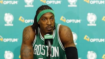 Sep 29, 2014; Waltham, MA, USA; Boston Celtics forward Gerald Wallace (45) during media day at the Celtics practice facility. Mandatory Credit: David Butler II-USA TODAY Sports